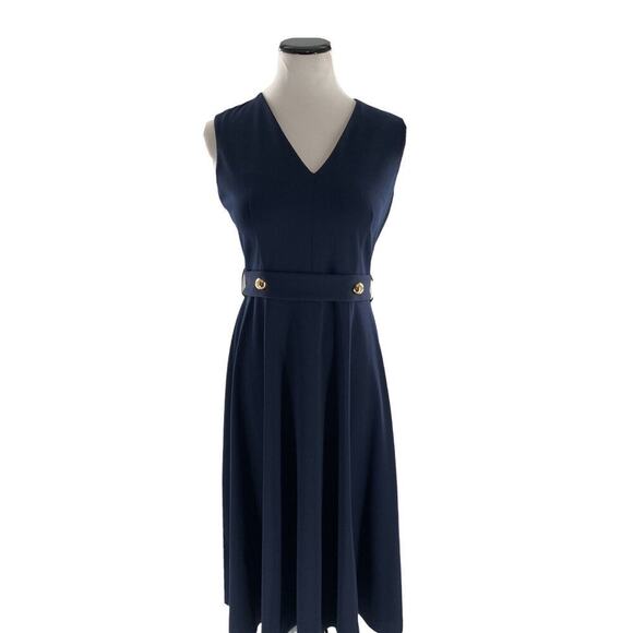 Calvin Klein Sleeveless Fit & Flare Womens Back Zip Button Waist Dress Size 6 - Picture 1 of 7